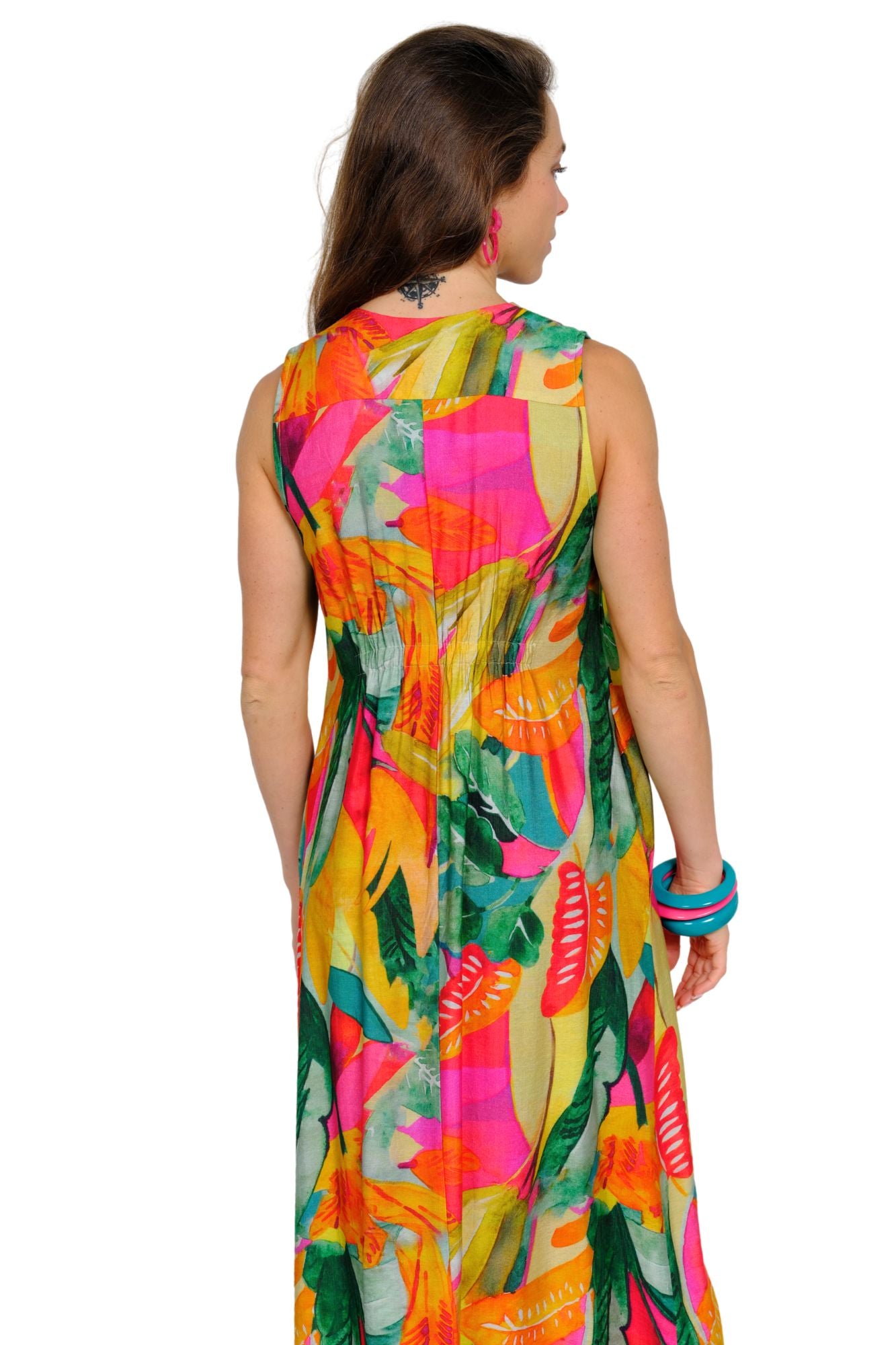 Sleeveless jungle print midi dress for women with stylish pattern