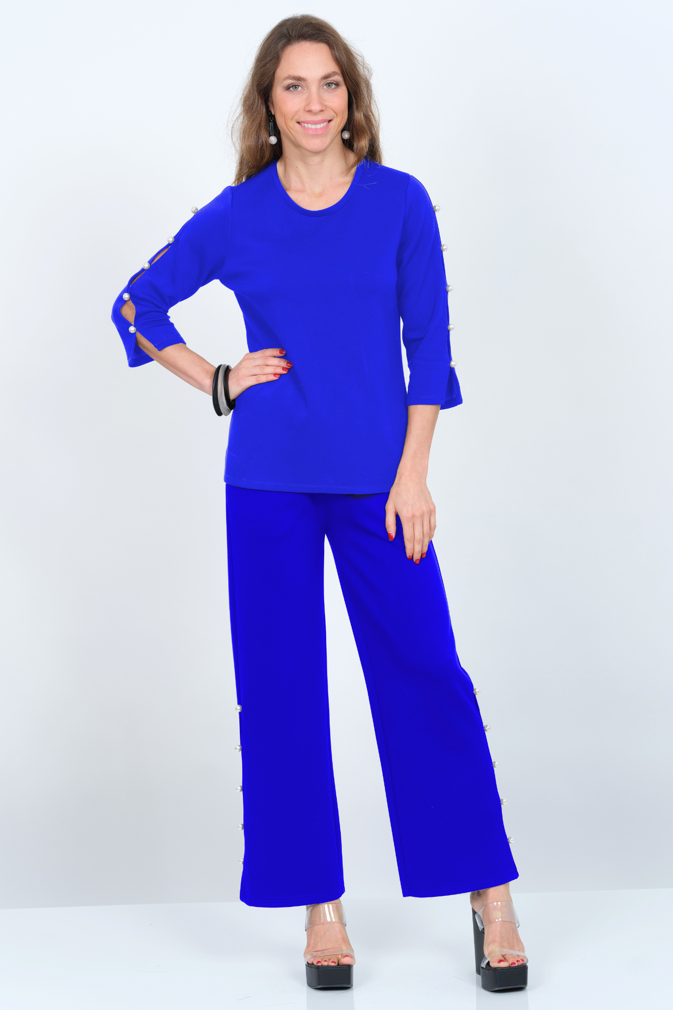 Blue Soft flare pull on pant