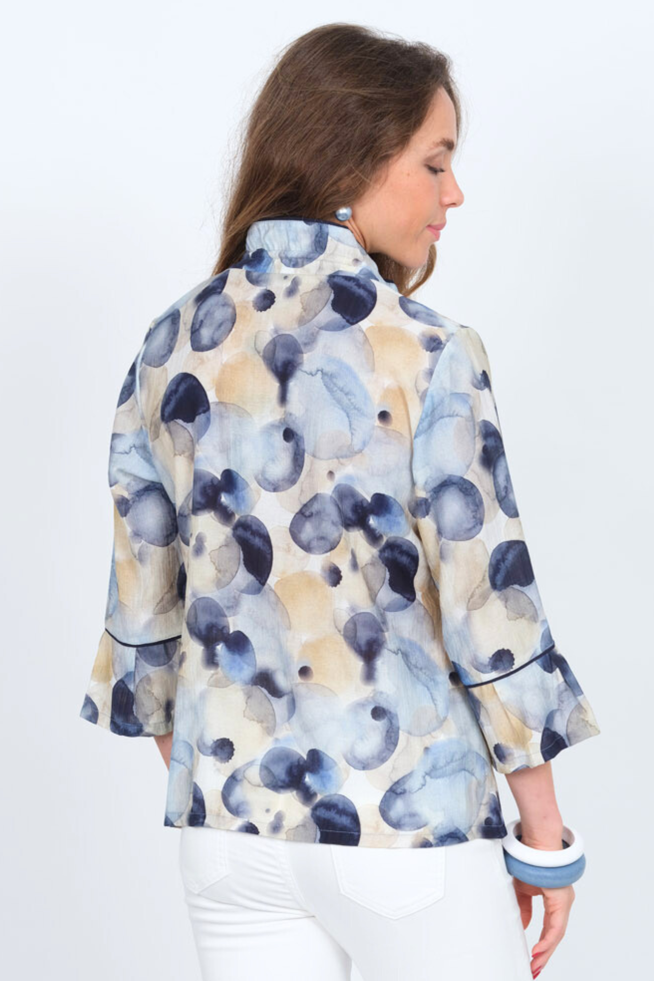 Women's Wire Collar Printed 3/4 Bell Sleeve Blouse - "Coco"