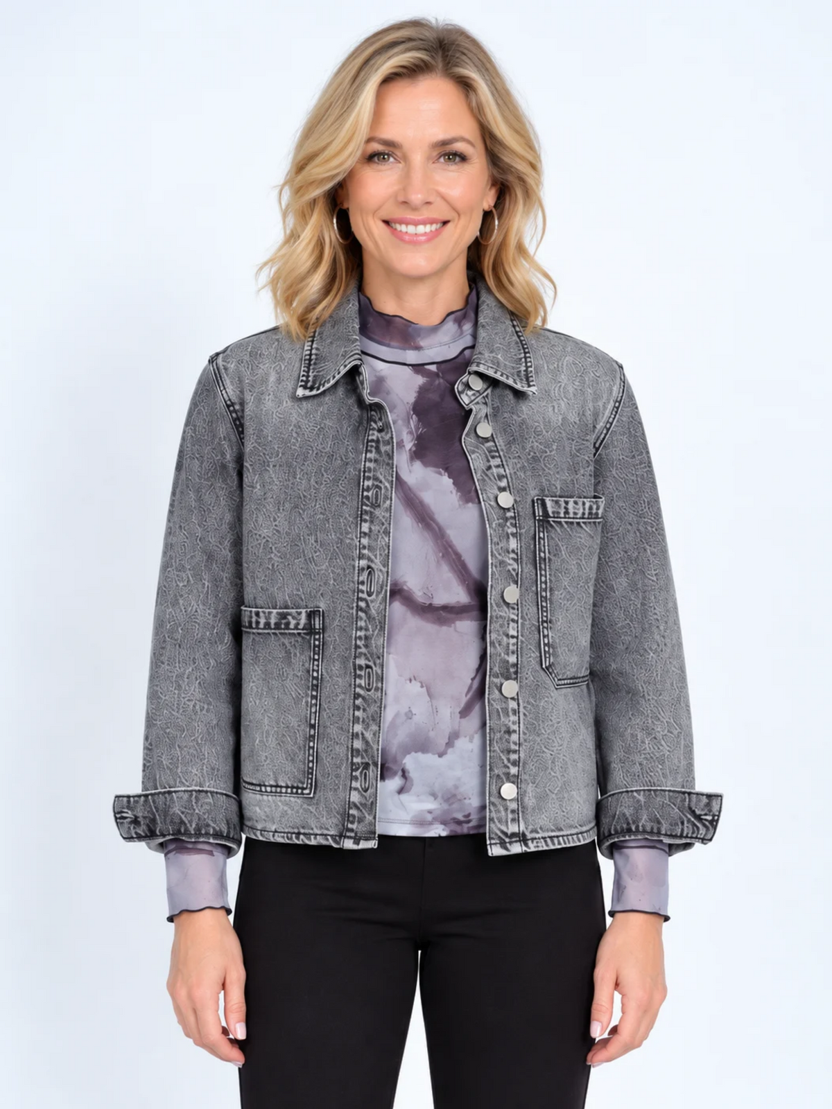LIOR Women's Washed Black Denim Jacket With Front Pockets - "Cassidy"