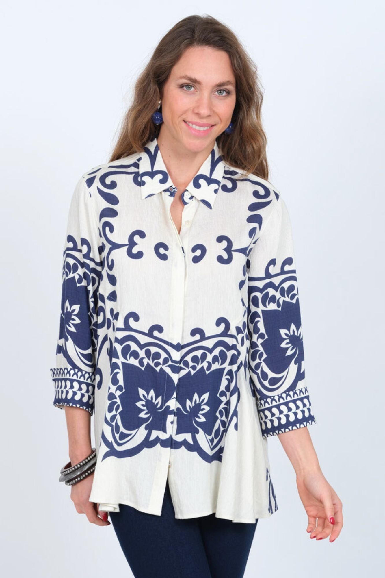 LIOR Women's Zebra Print Blouse 3/4 Sleeves Side Pockets- "Cherish"