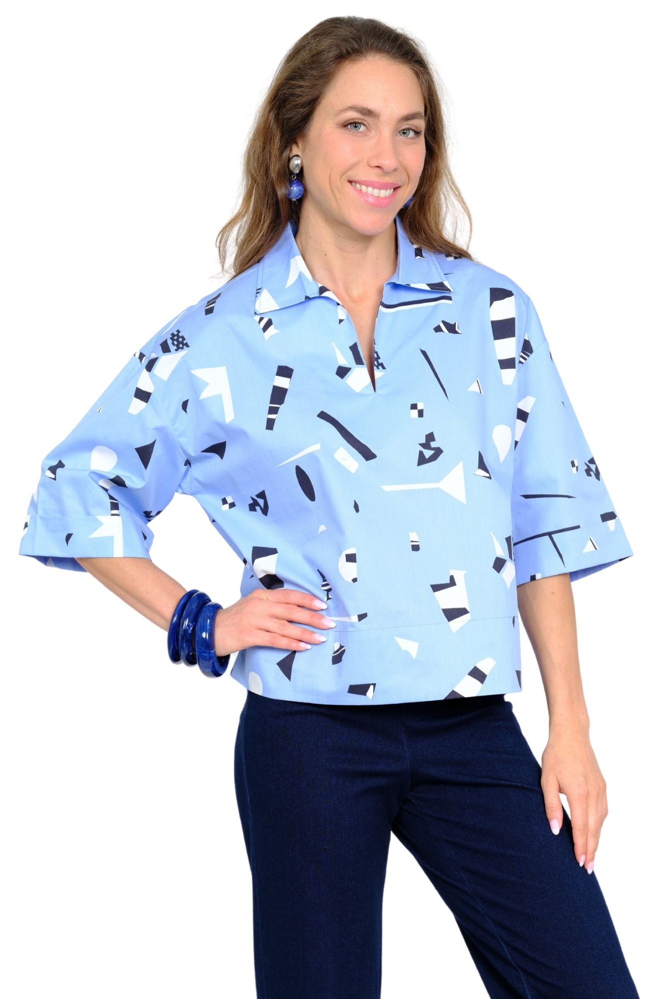 LIOR Crimson women’s printed top with geometric design