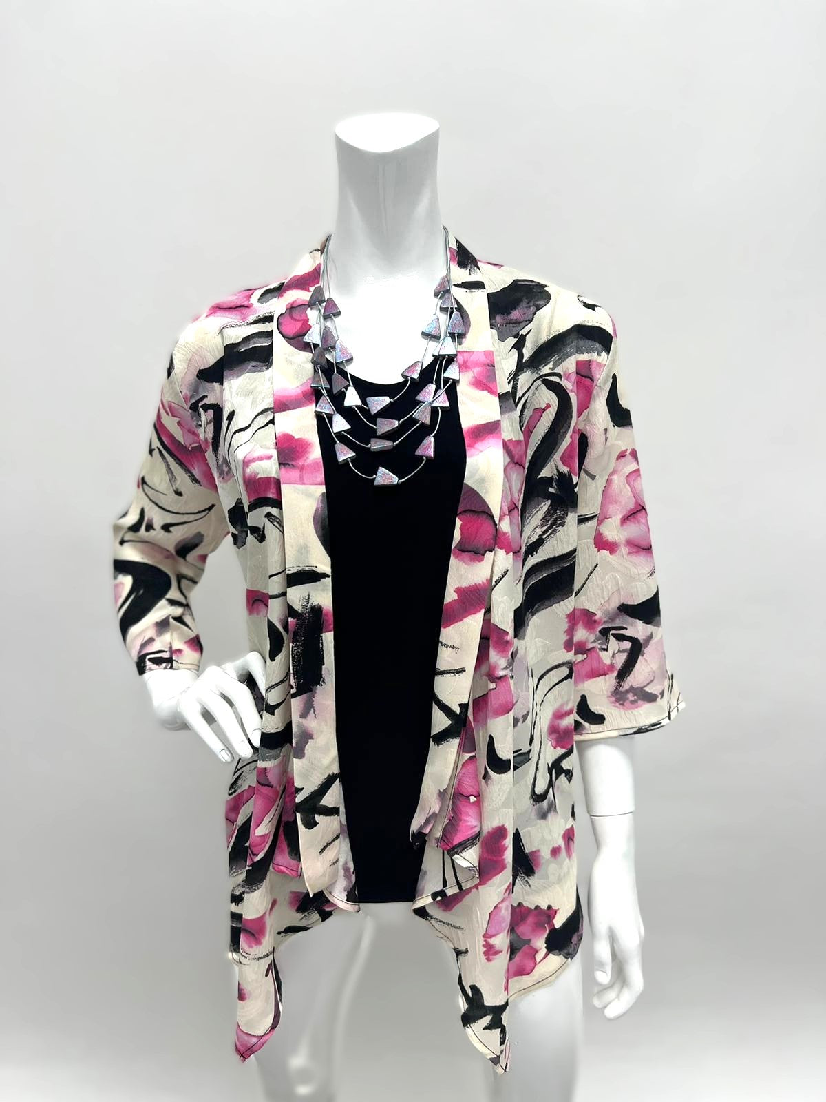 Ivory Fuchsia Jacquard Cardigan