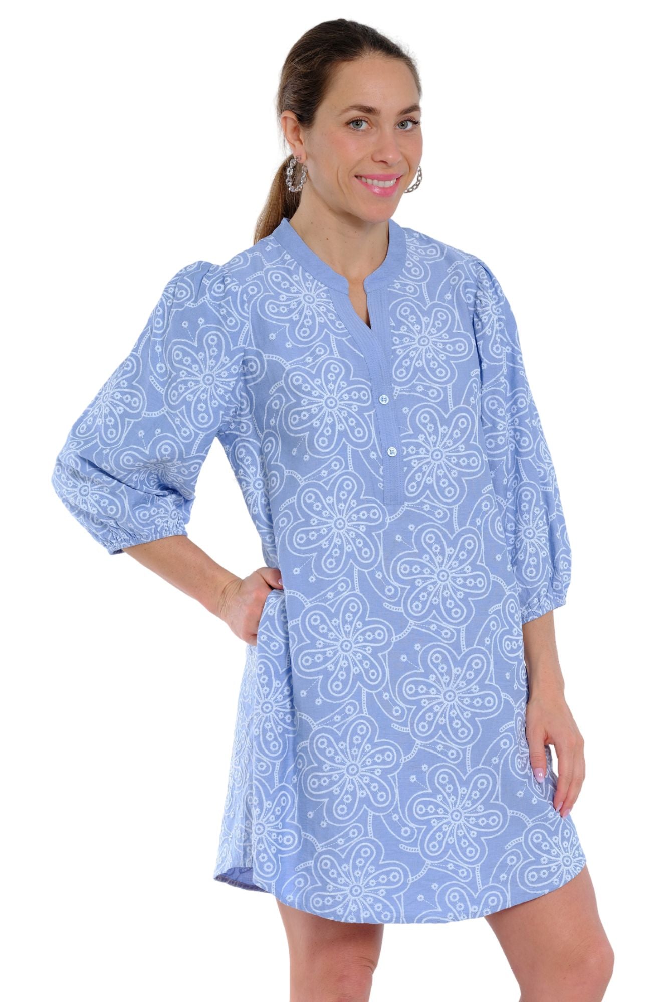 Baby blue embroidered shift dress for women, perfect casual summer outfit