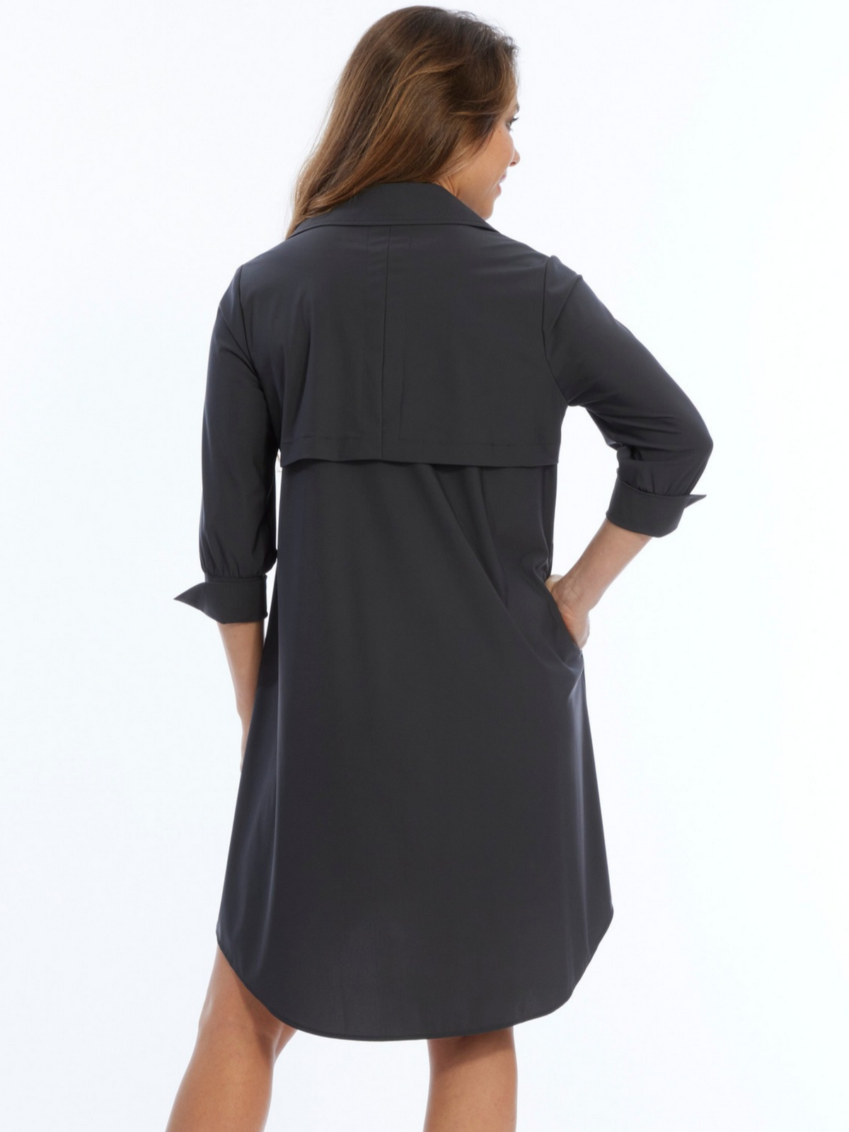 LIOR Women's Collared Zip Up Knee Length Dress 3/4 Sleeves - Delice