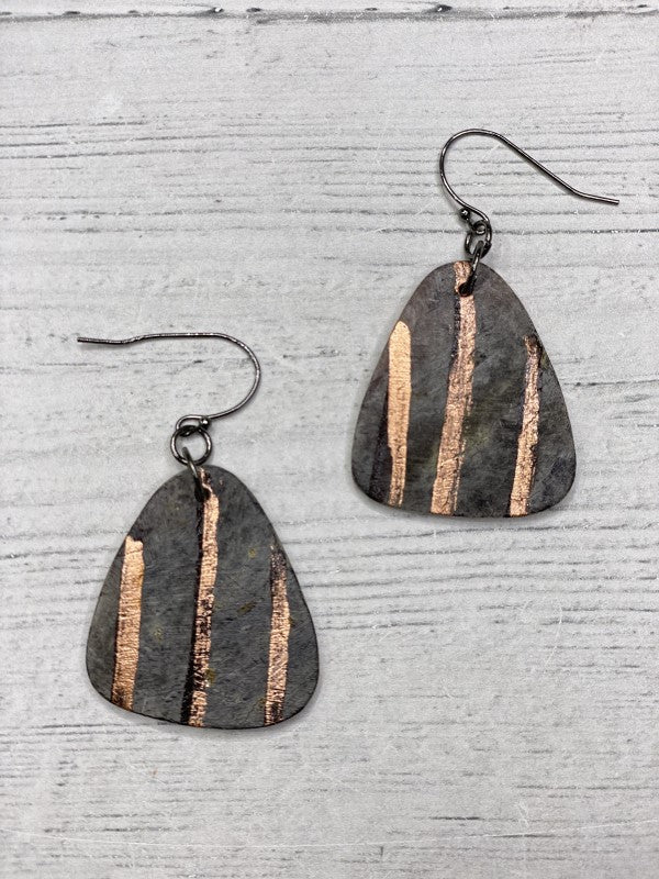 Alisha D Dangle Grey With Copper Stripe Earrings