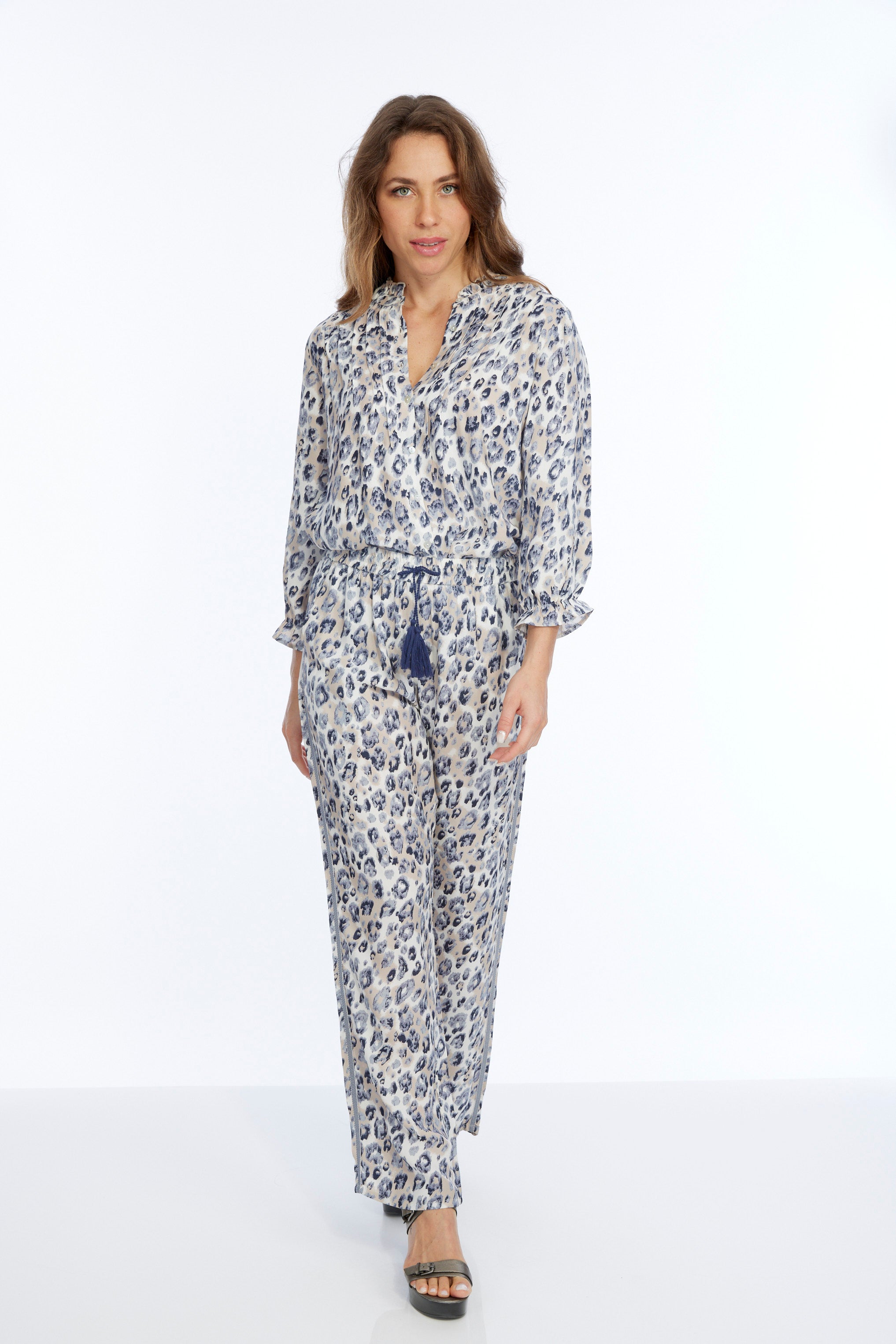 Navy leopard print top and pant set