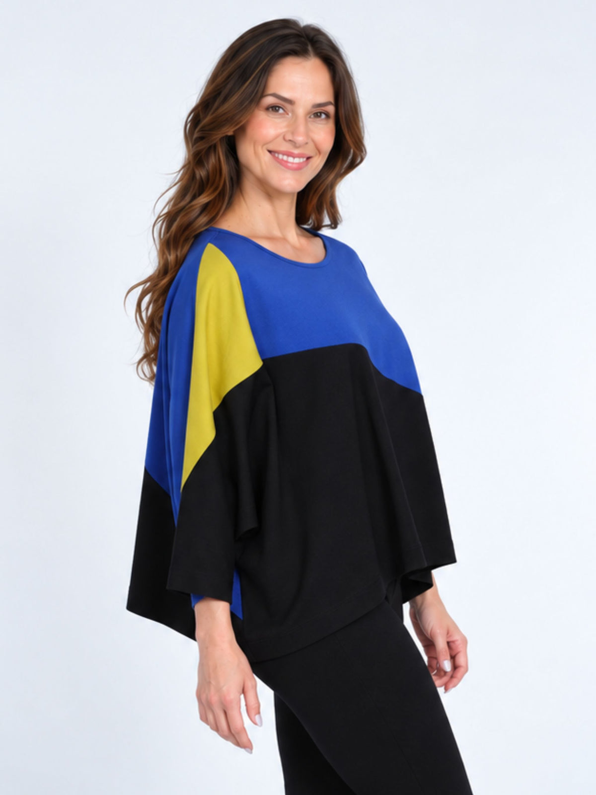 Women's Blue & Lime Color Block One Size Tunic Top - Flowy & Fits All - "Grace"