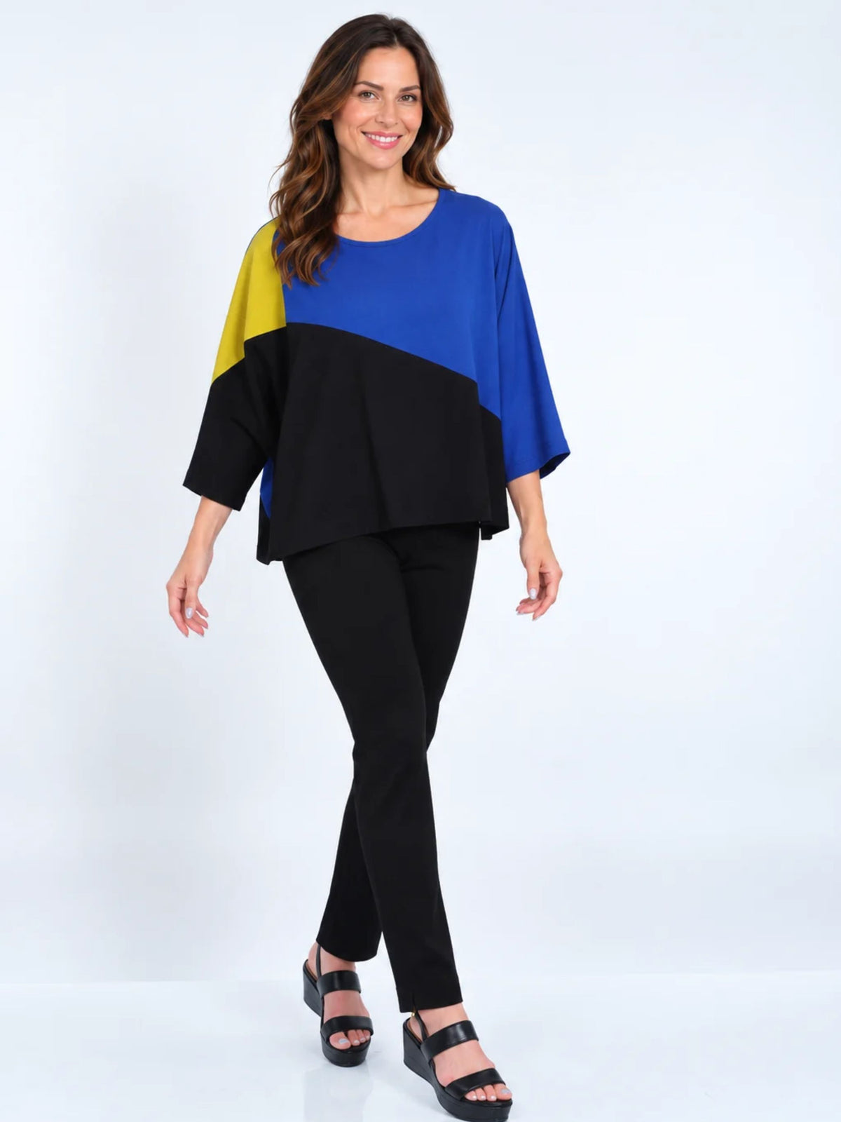Women's Blue & Lime Color Block One Size Tunic Top - Flowy & Fits All - "Grace"