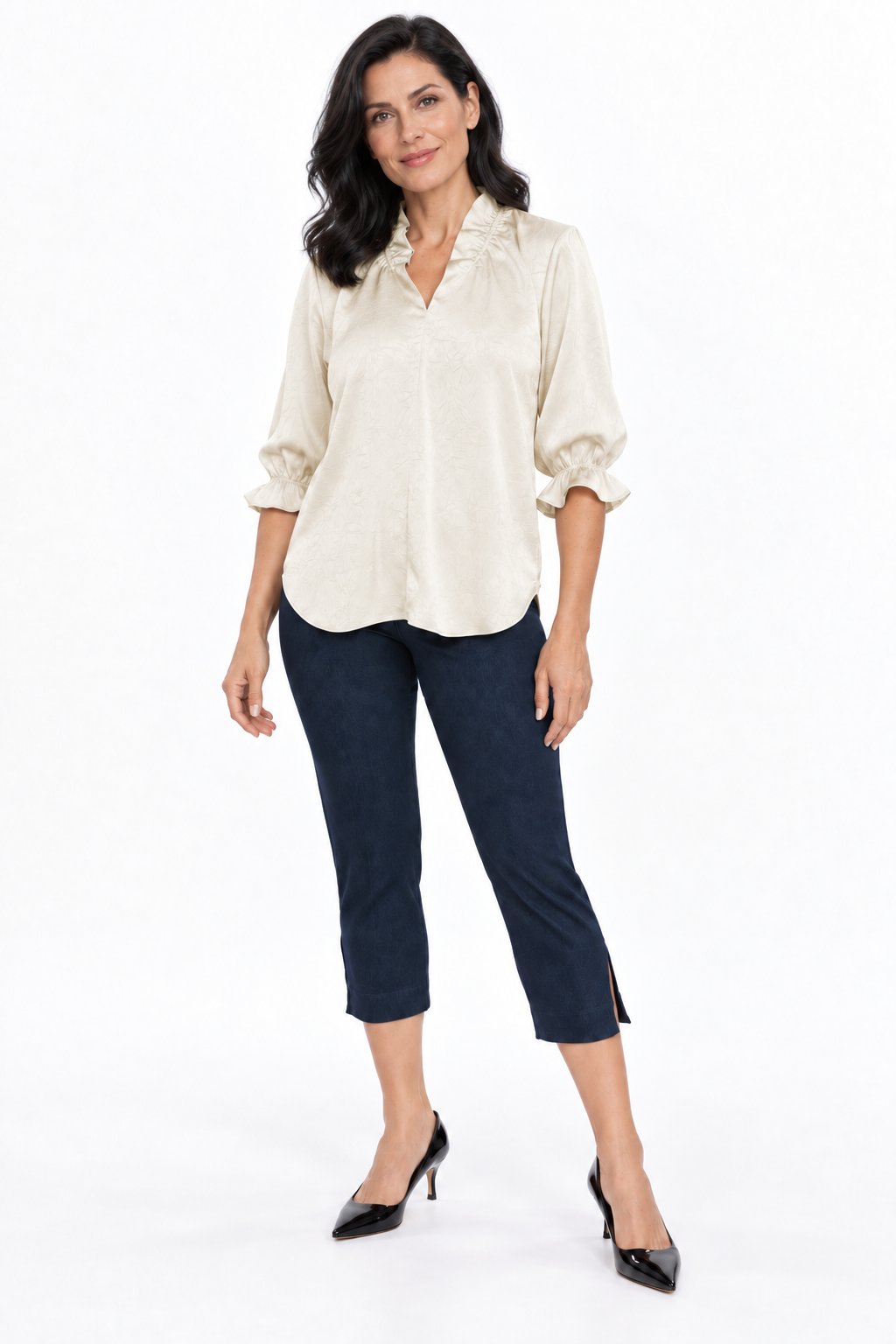 LIOR Women's Pull On Cropped Capri 23" Inseam Stretchy Cotton Denim - Sidney