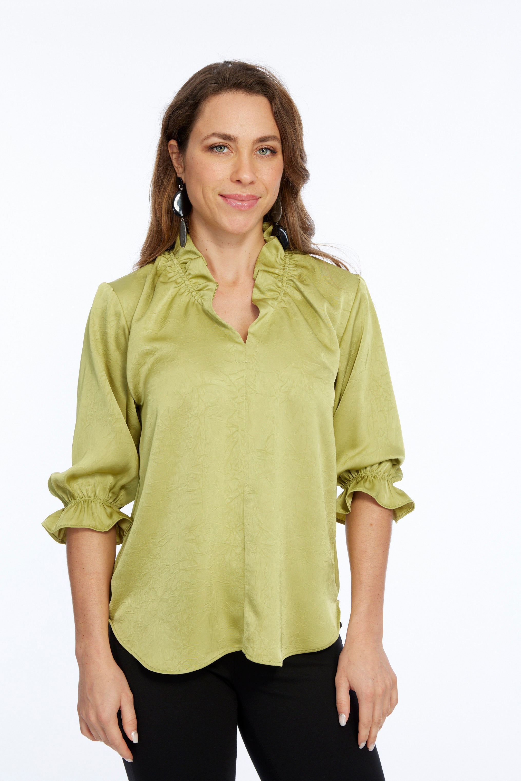 Hailey Ruffle Neck V-Neck Blouse