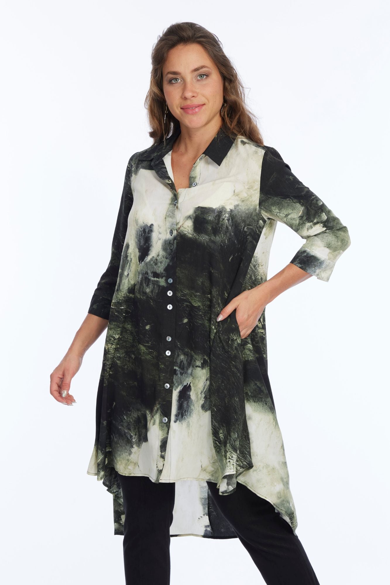 Hunter Green Print Dress Shirt LIOR