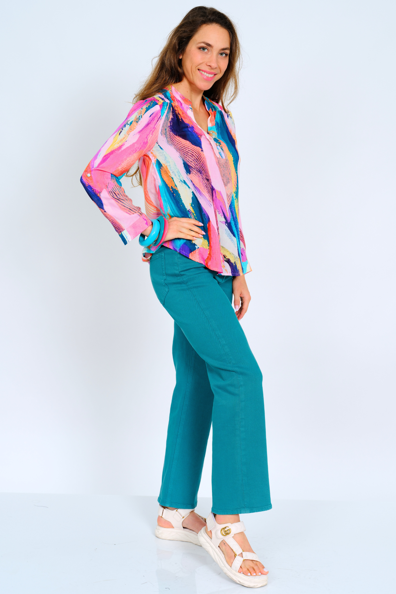 Women's Teal Green High Waist Mom Jean - "Juno"