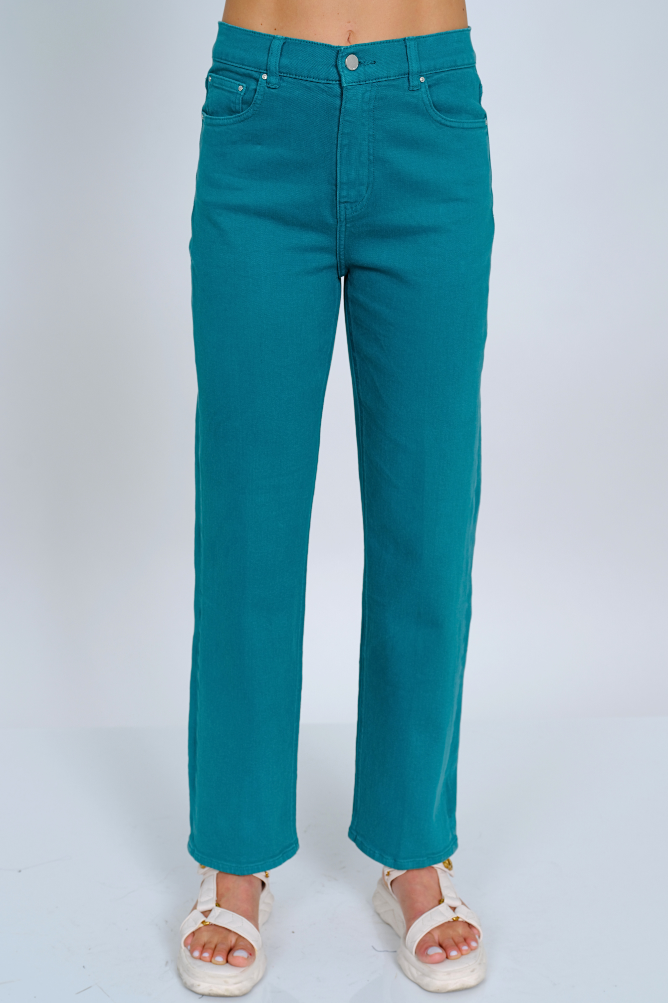 Women's Teal Green High Waist Mom Jean - "Juno"