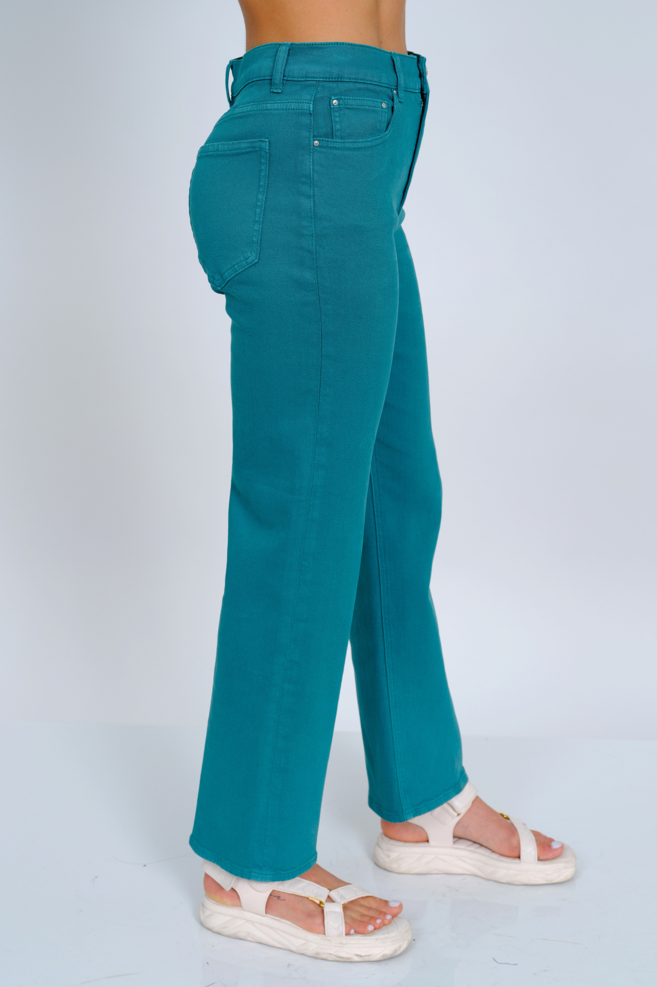 Women's Teal Green High Waist Mom Jean - "Juno"