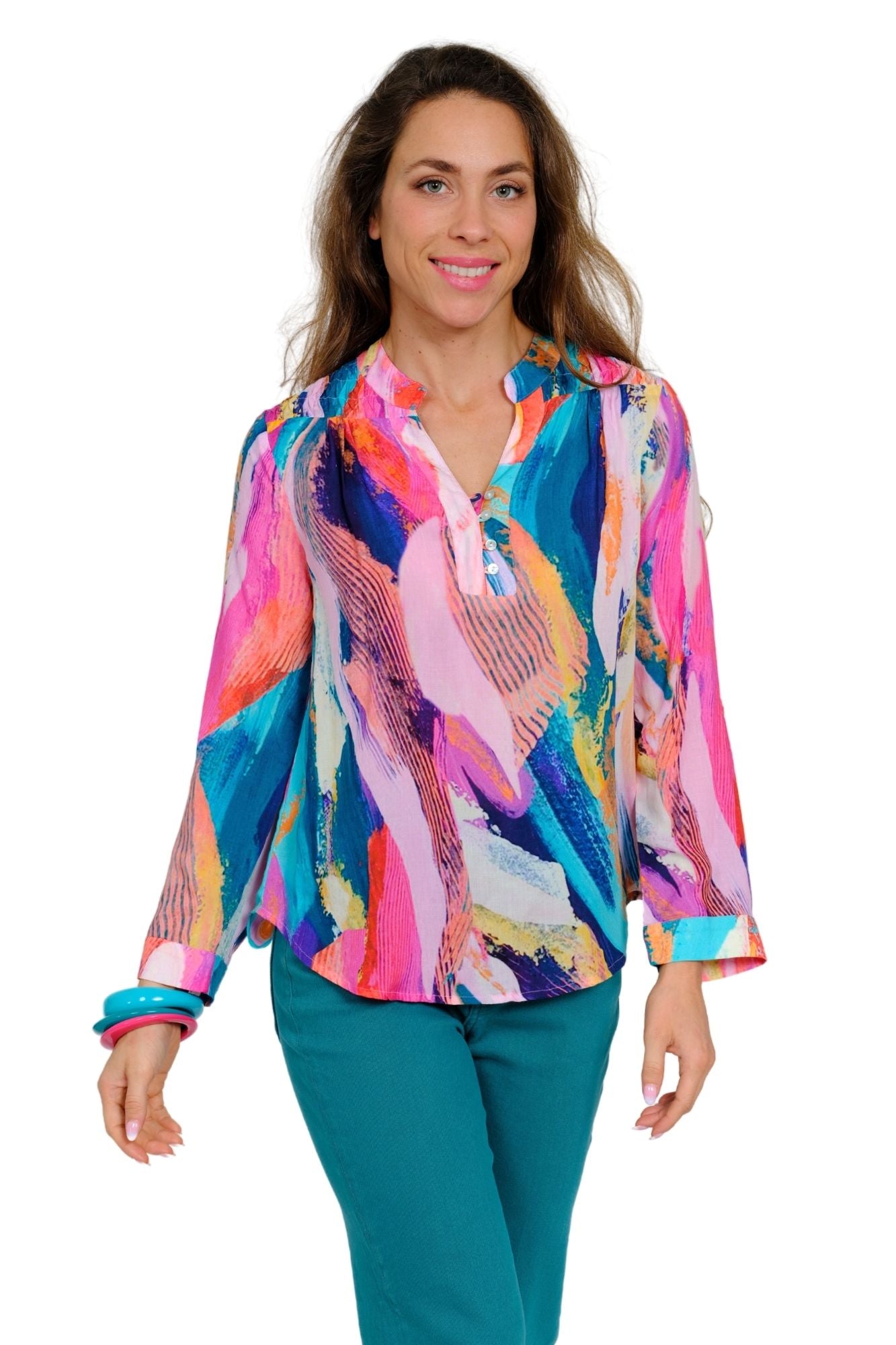 LIOR Joelle women’s printed top with colorful abstract design