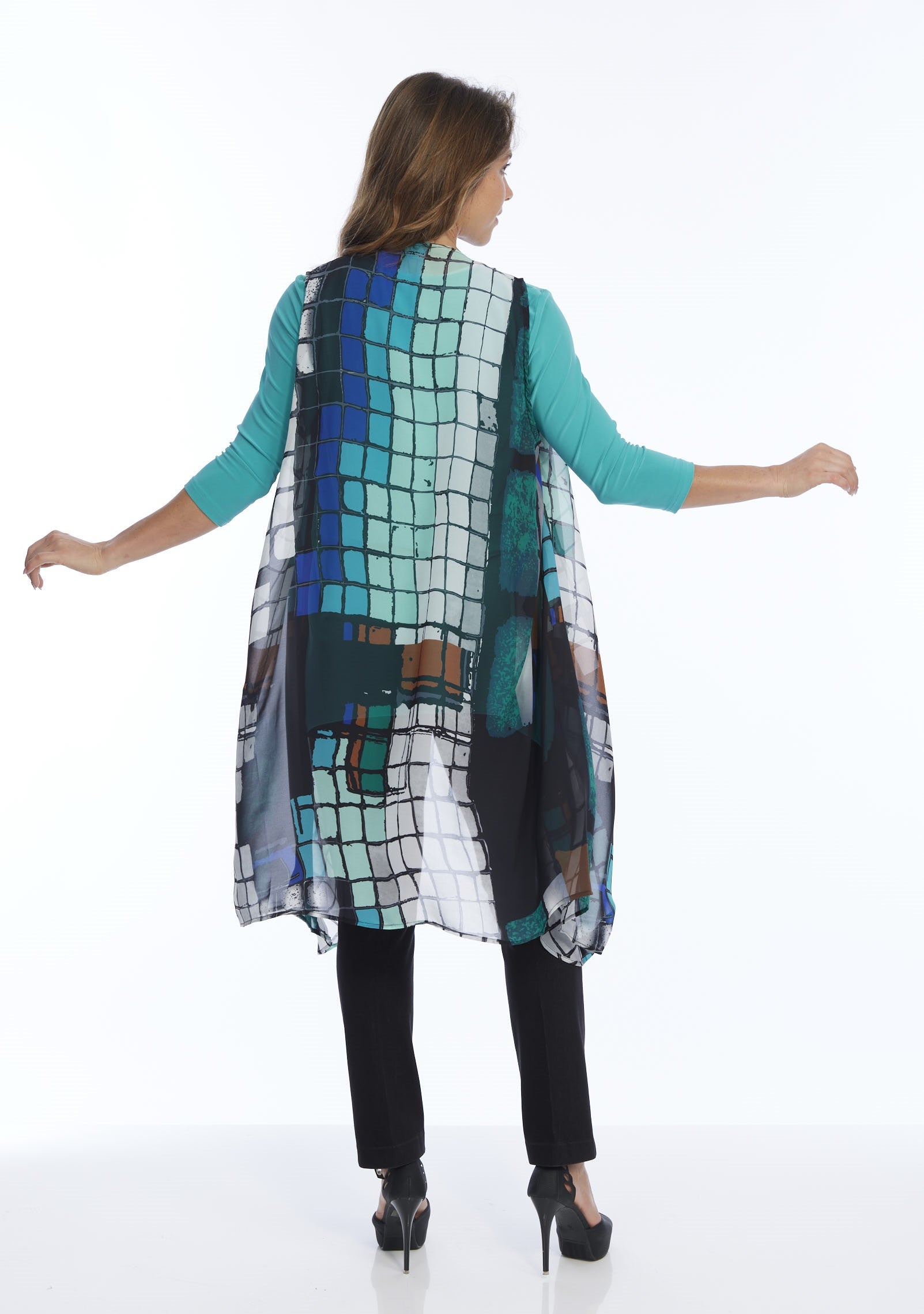 multi blue long sheer vest