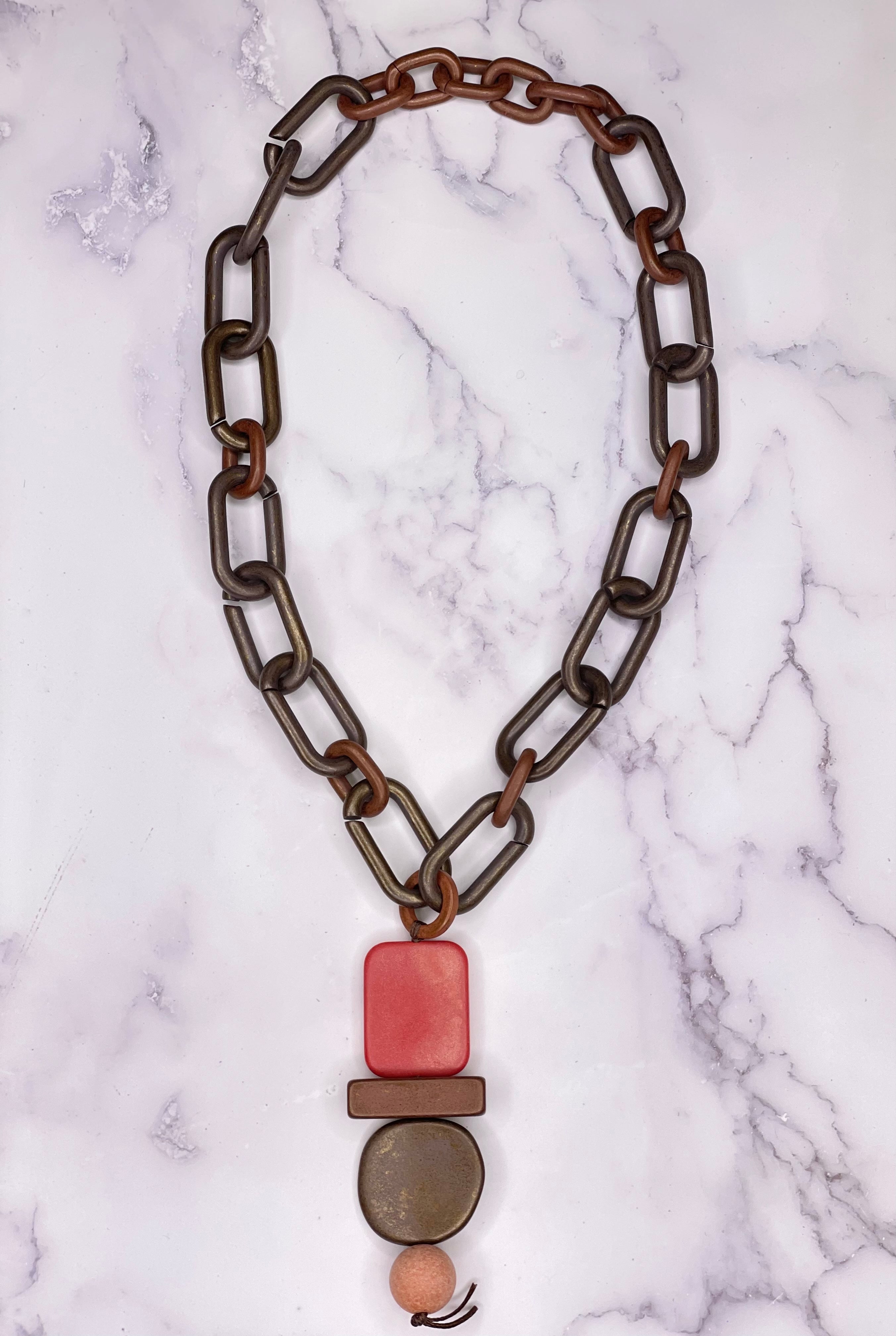 Alisha D Geometric Pieces Resin Acrylic Statement Necklace Rust Color