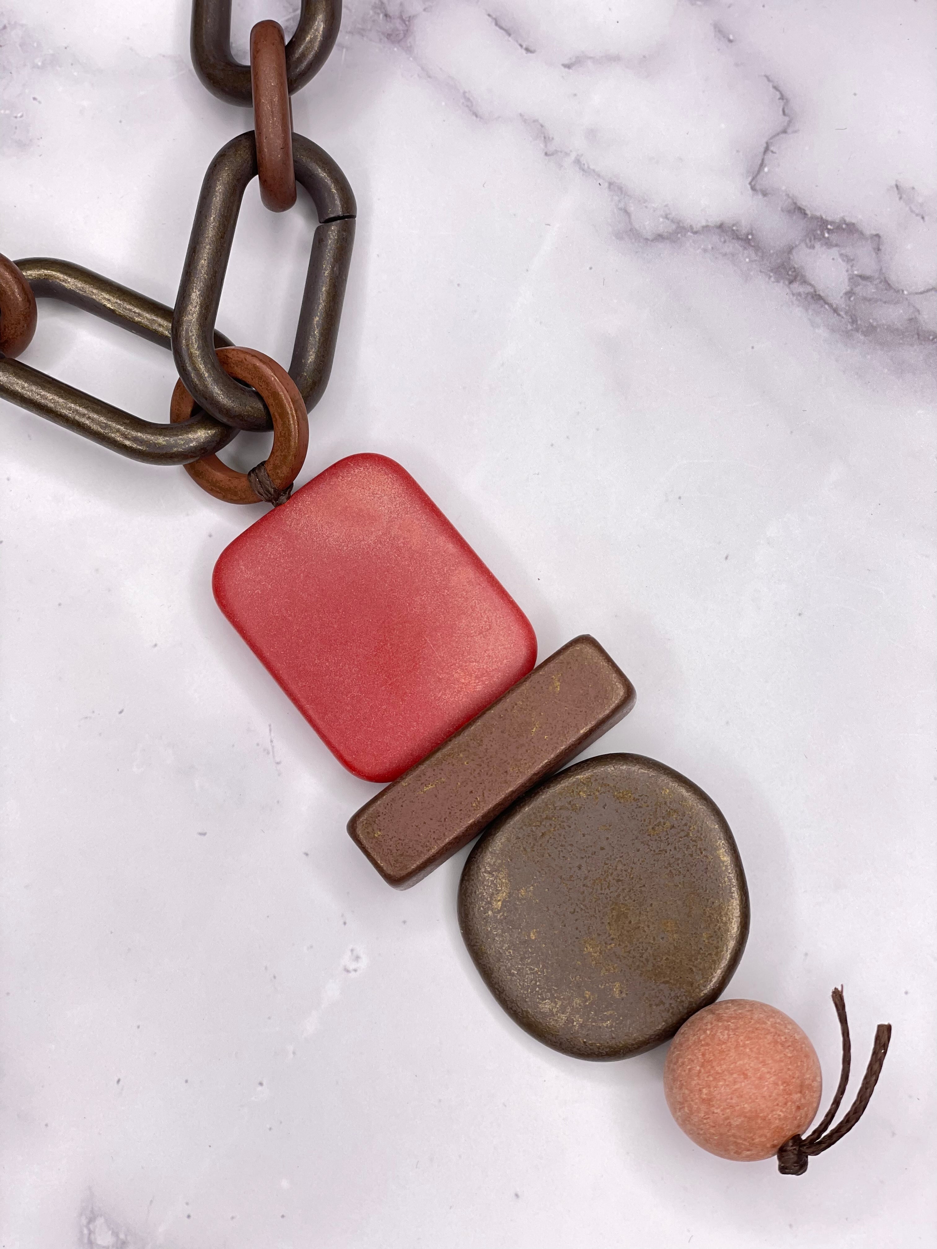 Alisha D Geometric Pieces Resin Acrylic Statement Necklace Rust Color