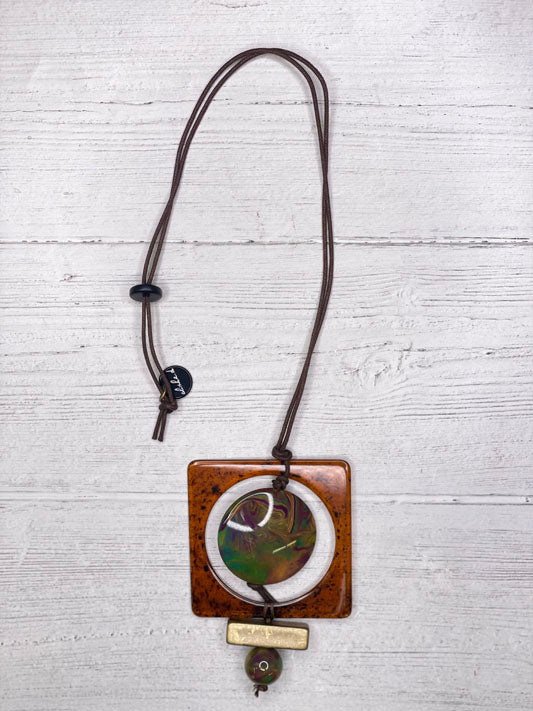 Adjustable cord necklace with resin pendant for women