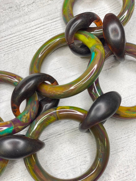 colourfull chunky necklace with multi rings