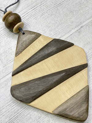 Alisha D Beige Wood Pendant Adjustable Cord