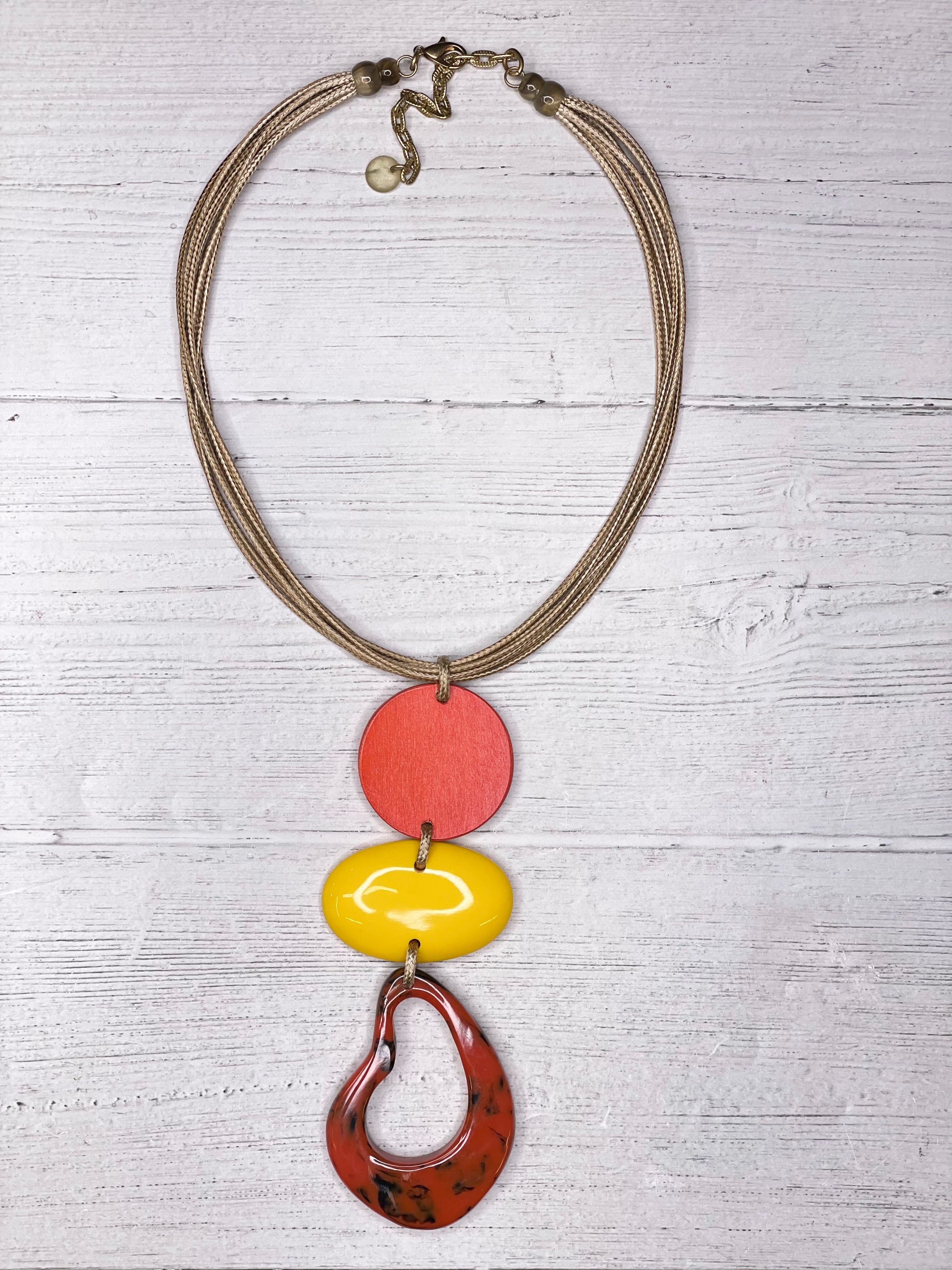 Alisha D Multi Strands Cord Resin & Wood Asymmetric Pendant  Women's Necklace