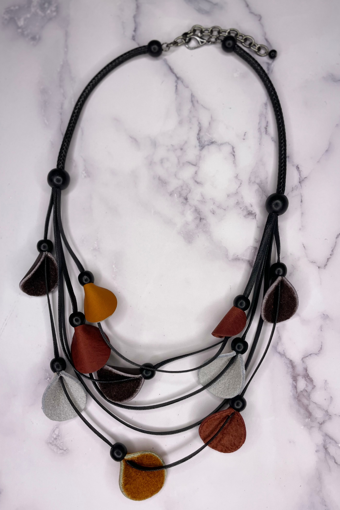 Alisha D Handmade Short Statement Leather Flower Necklace Multi Strands