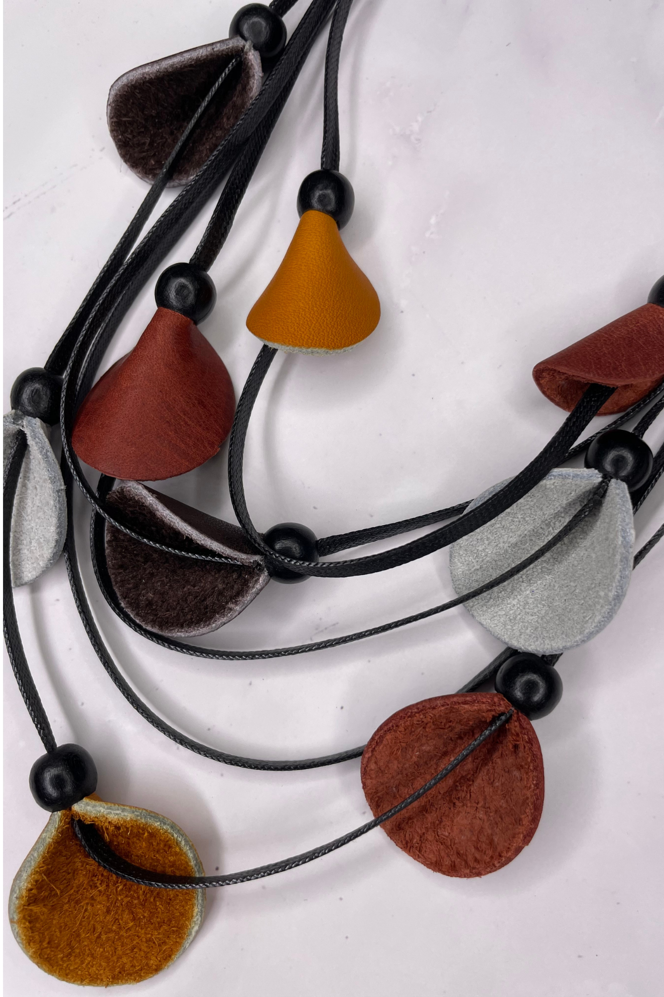 Alisha D Handmade Short Statement Leather Flower Necklace Multi Strands