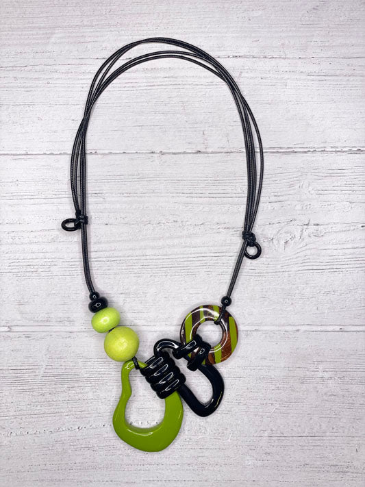 Alisha d Asymmetrical Lime Resin Pendant Necklace Adjustable Cord