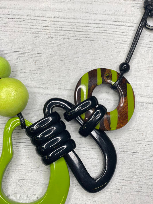 Alisha d Asymmetrical Lime Resin Pendant Necklace Adjustable Cord