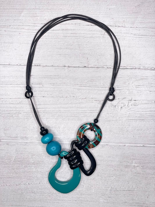 Alisha d Asymmetrical Turquoise Resin Pendant Necklace Adjustable Cord