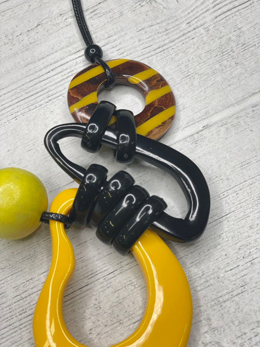 Alisha d Asymmetrical Yellow Resin Pendant Necklace Adjustable Cord