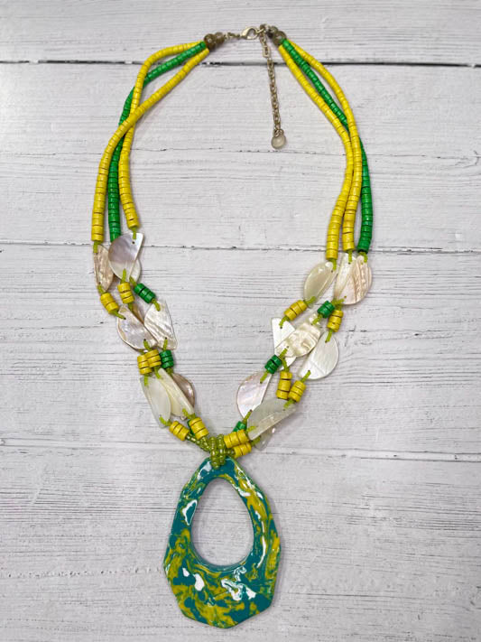 Alisha D Handmade Necklace Resin Pendant Yellow Green