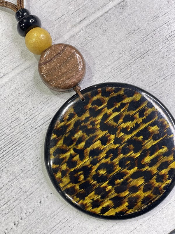 Alisha D Women's Necklace Animal Print Resin Pendant Adjustable Cord