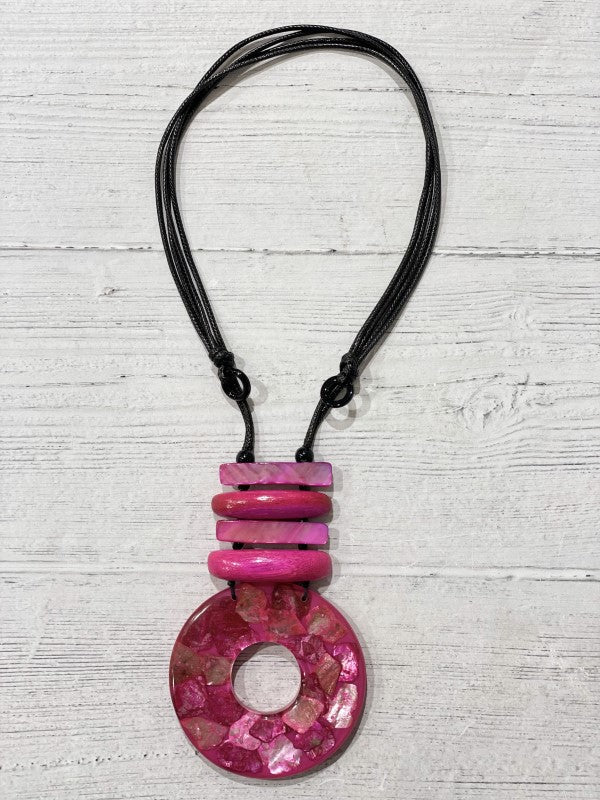 Alisha D Long Fuchsia Resin Pendant Statement Necklace Adjustable Cord