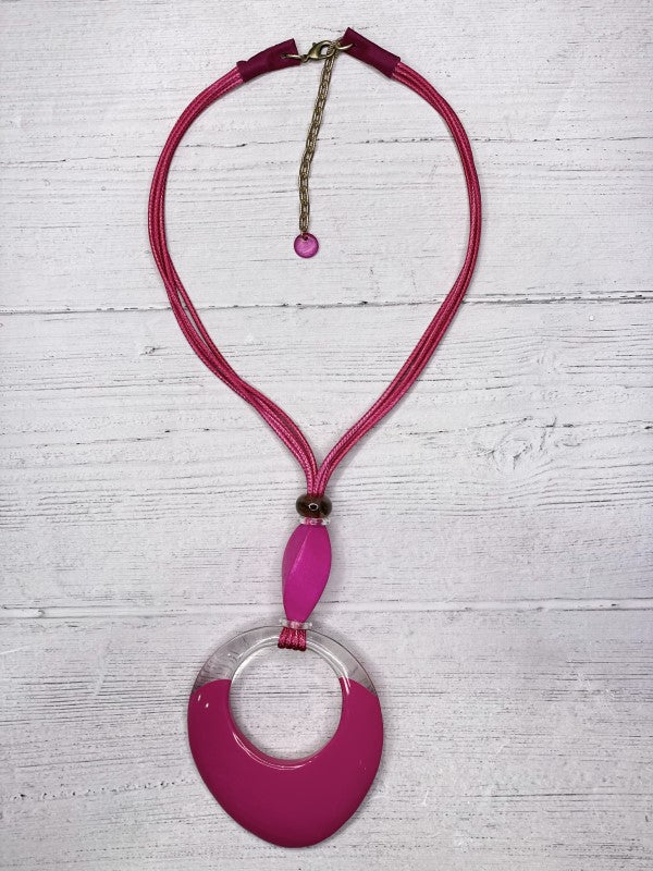 Alisha D Fuchsia Resin Pendant Statement Necklace