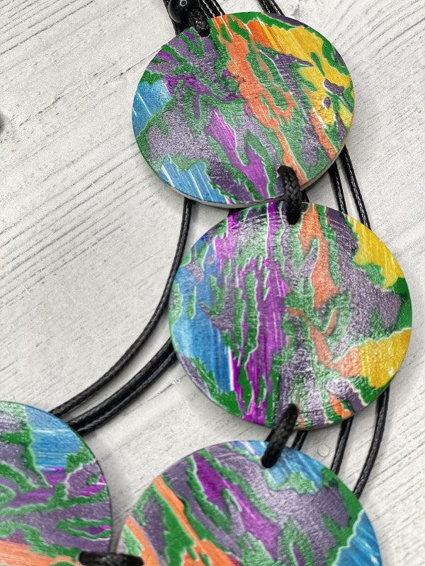 Alisha D Women's Multi Strand Wood Coins Statement Necklace Camo Multicolor