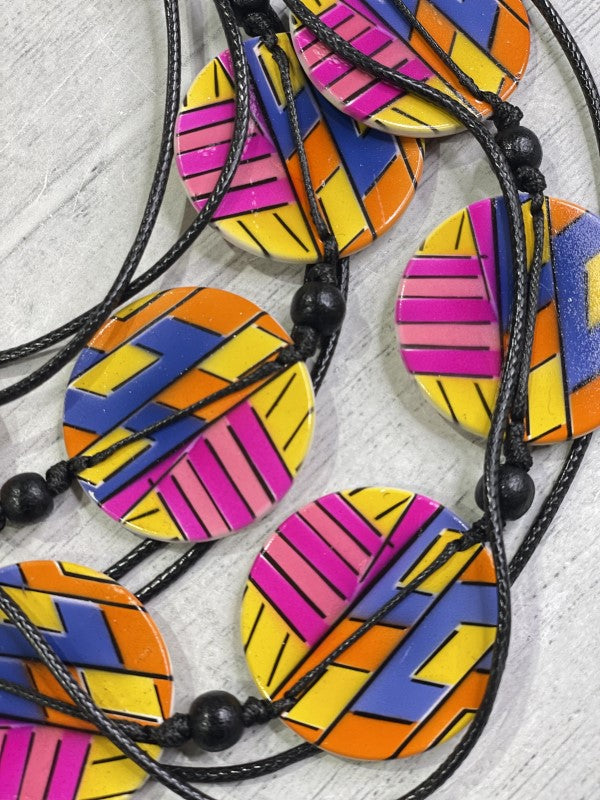 Alisha D Handmade Multi Strand Wood Coins Statement Necklace Multicolor