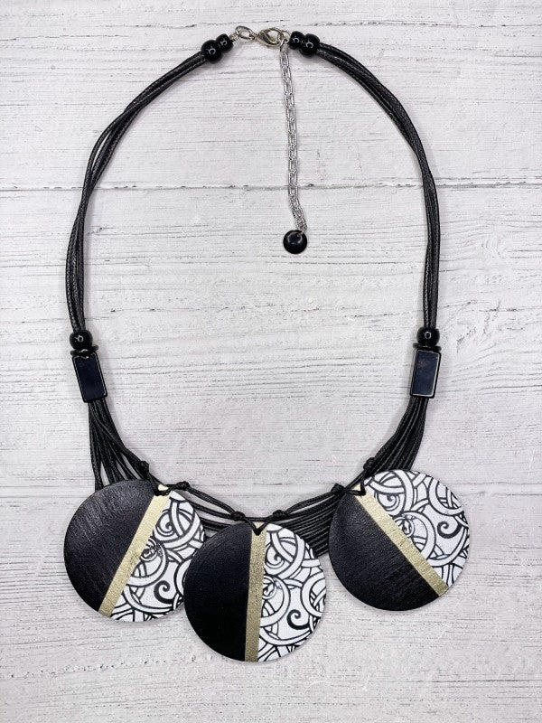 Alisha D Handmade Multi Strand Wood Coins Statement Necklace