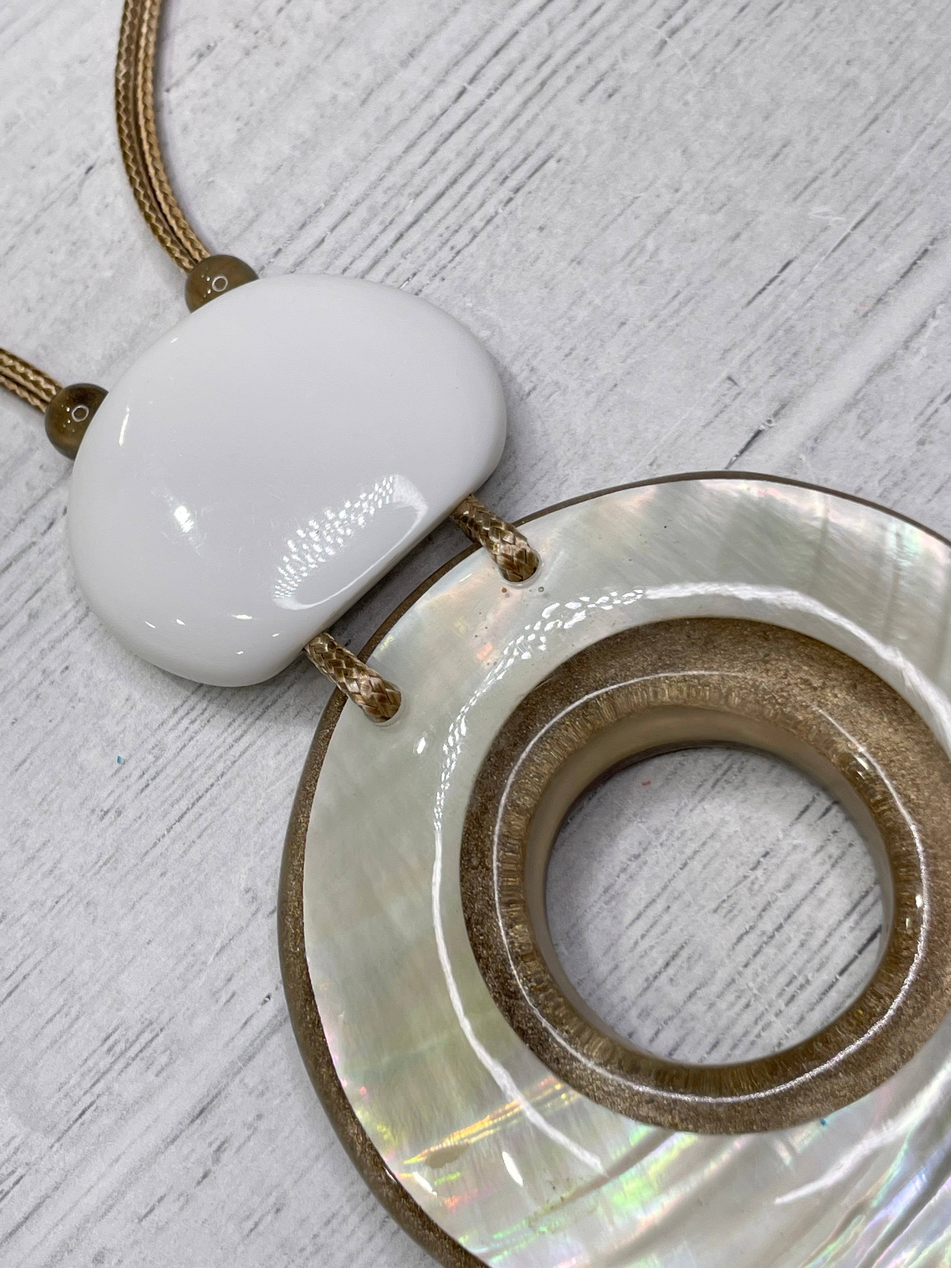 Alisha D Beige Resin Pendant Handmade Necklace Adjustable Cord
