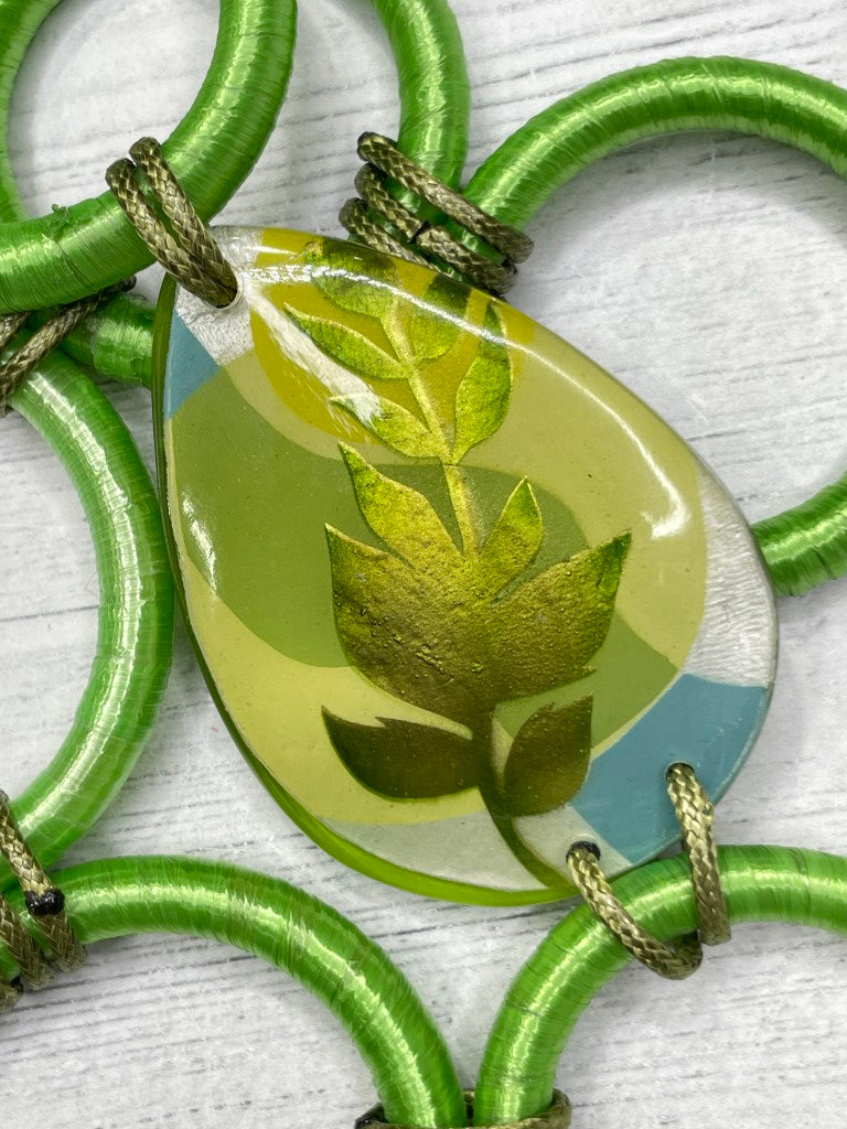 Alisha D Green Rings Long Handmade Necklace Resin Leaf