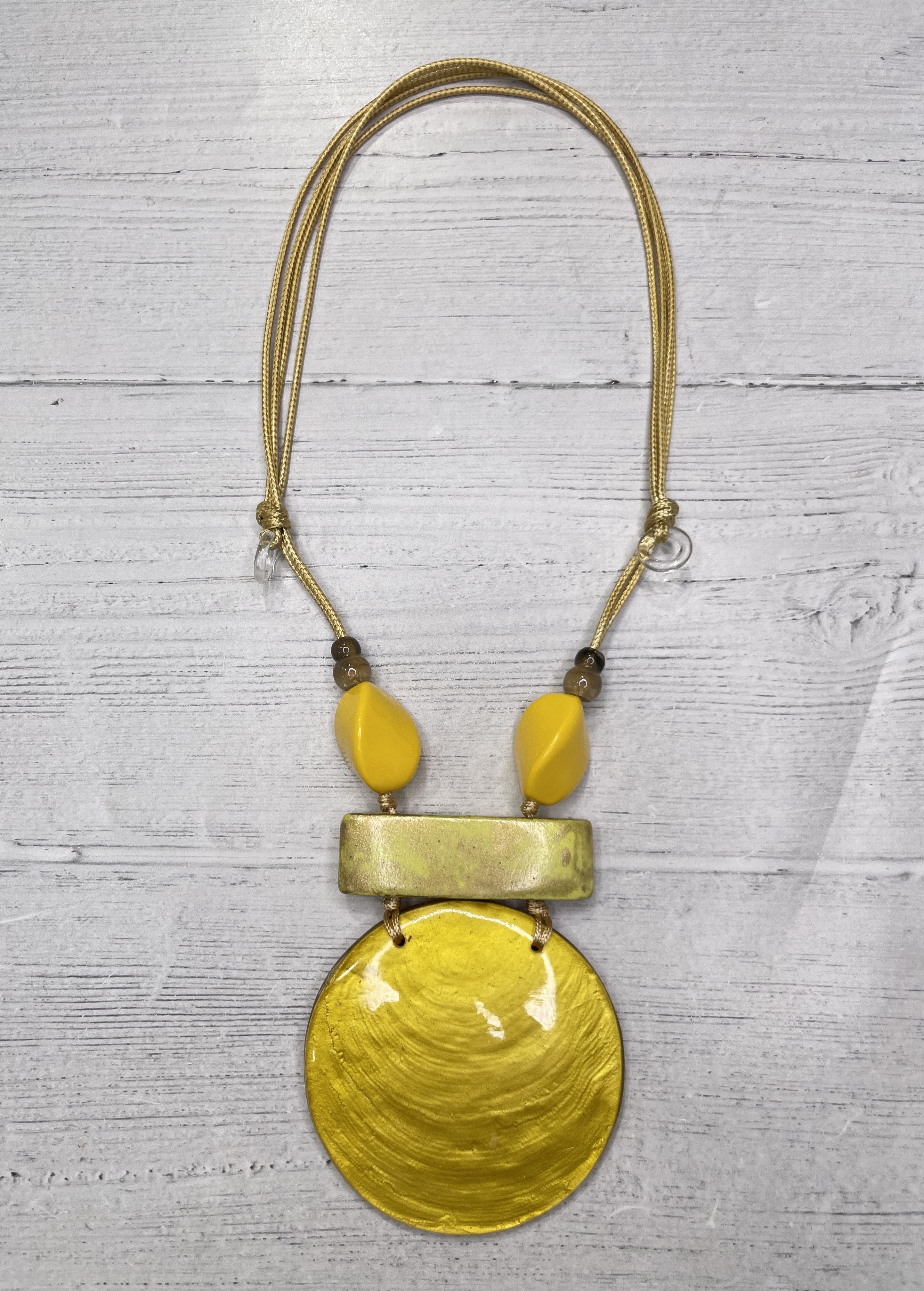 Alisha D Big Yellow Rein Pendant Necklace adjustable Cord