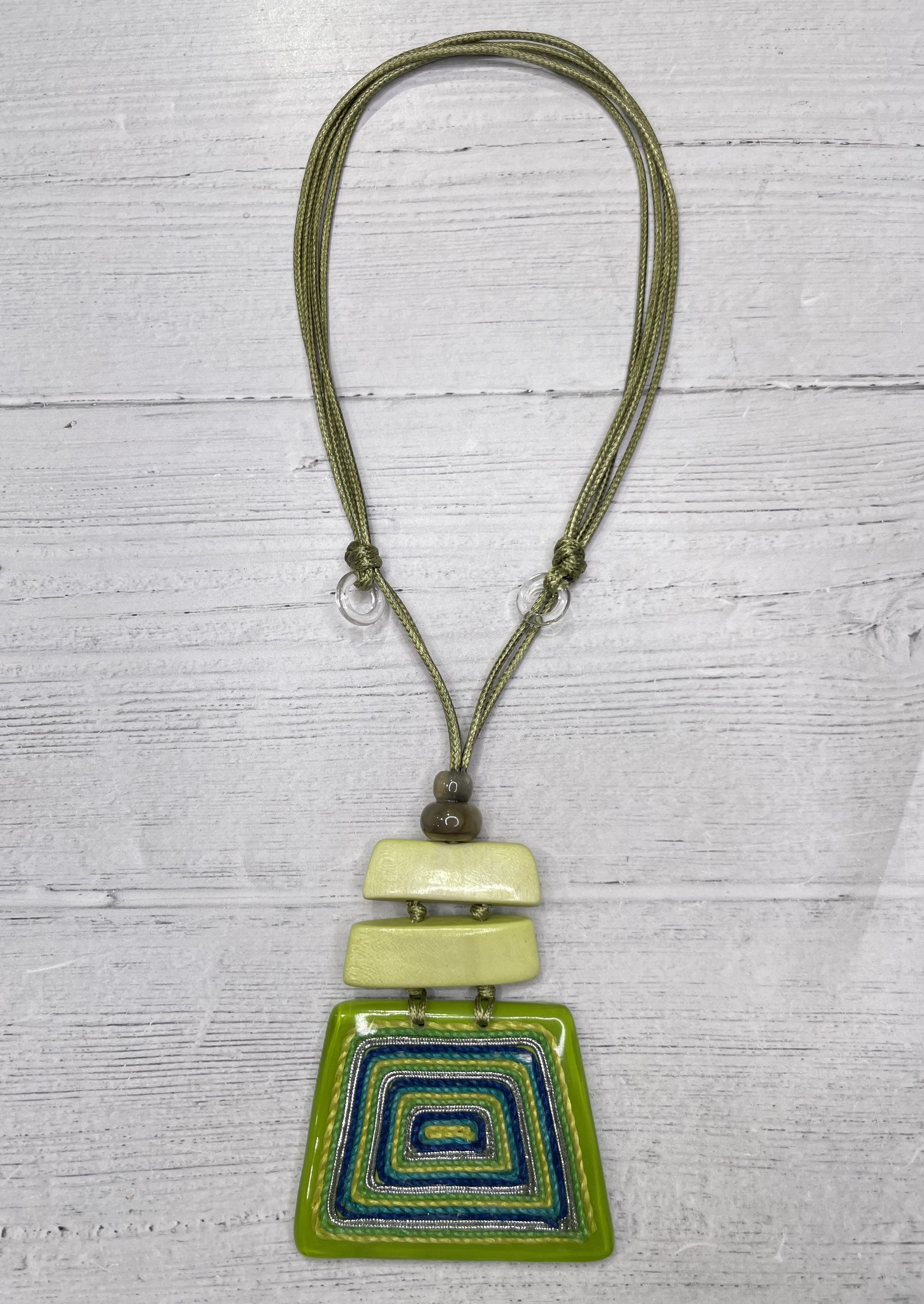 Alisha D Lime Blue Resin Pendant Necklace Handmade