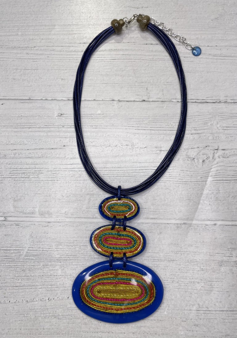 Alisha D Three Oval Multicolor Resin Pendant Statement Necklace
