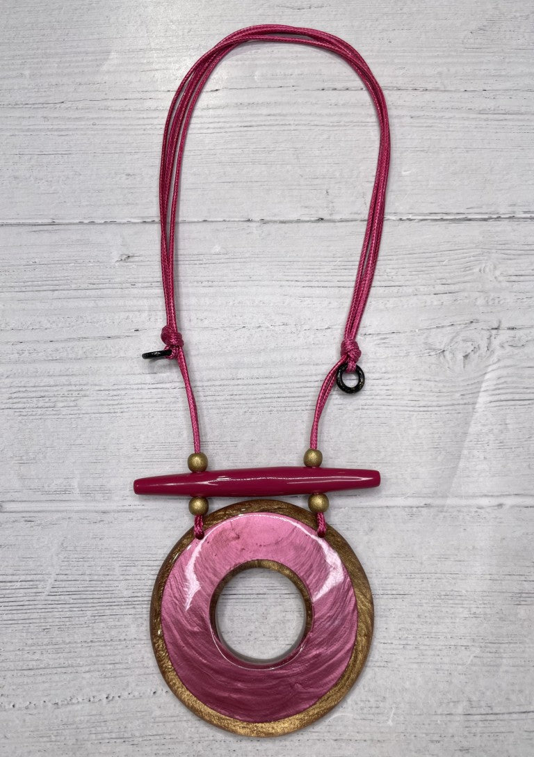 Alisha D Big Open Pink Gold Resin Pendant Necklace Adjustable Cord