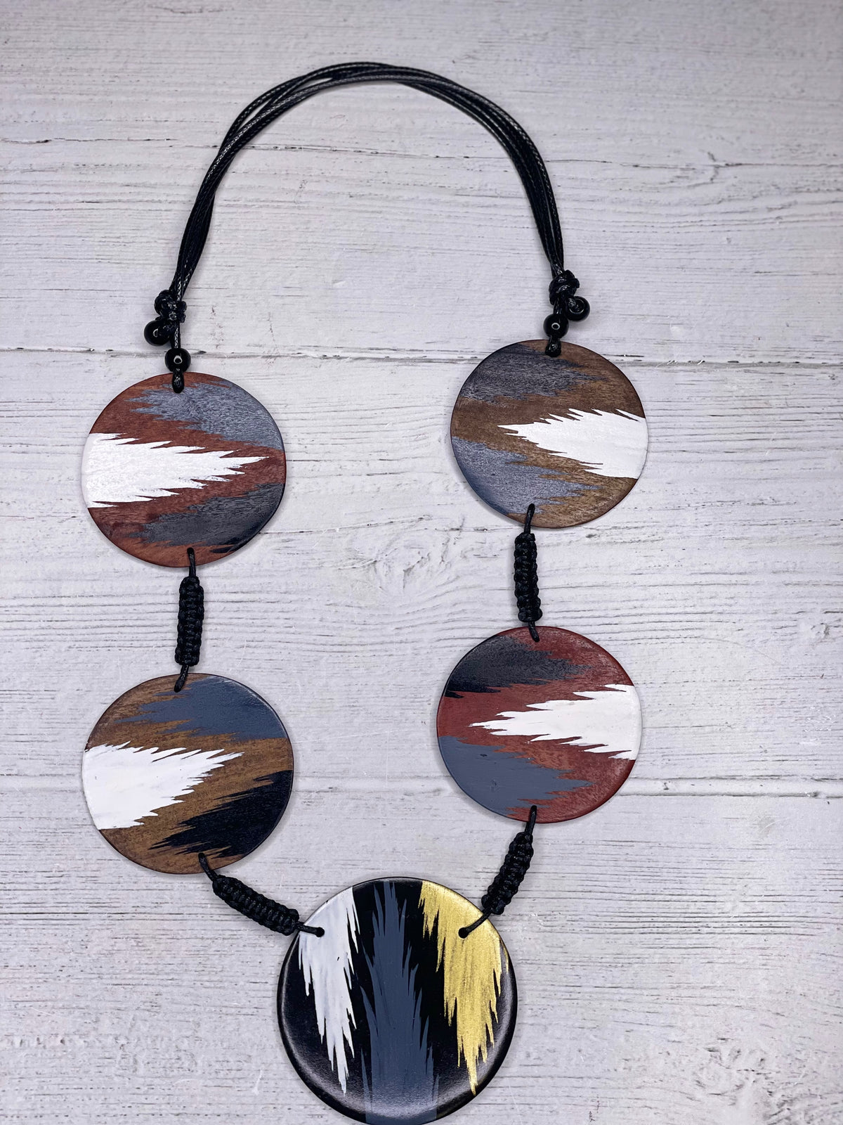 Alisha D White Flame In Brown Disc Handmade Necklace Adjustable Cord