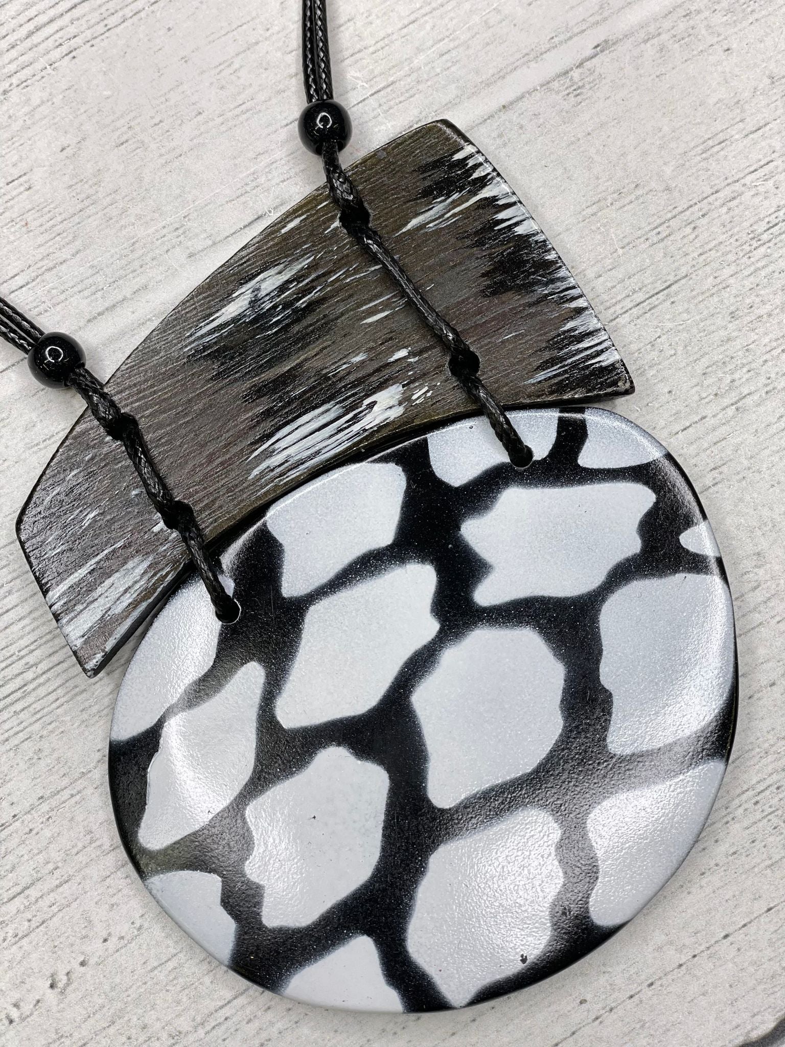 Alisha D Pendant Animal Print Hand Painted Necklace Adjustable Cord