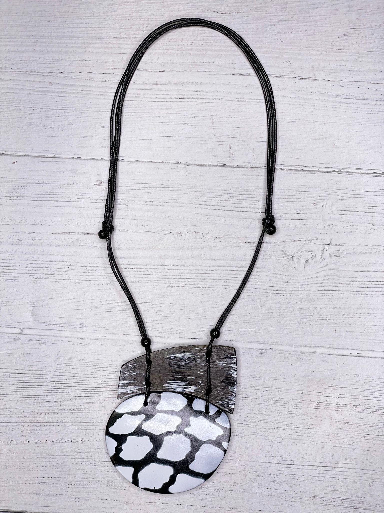 Alisha D Pendant Animal Print Hand Painted Necklace Adjustable Cord