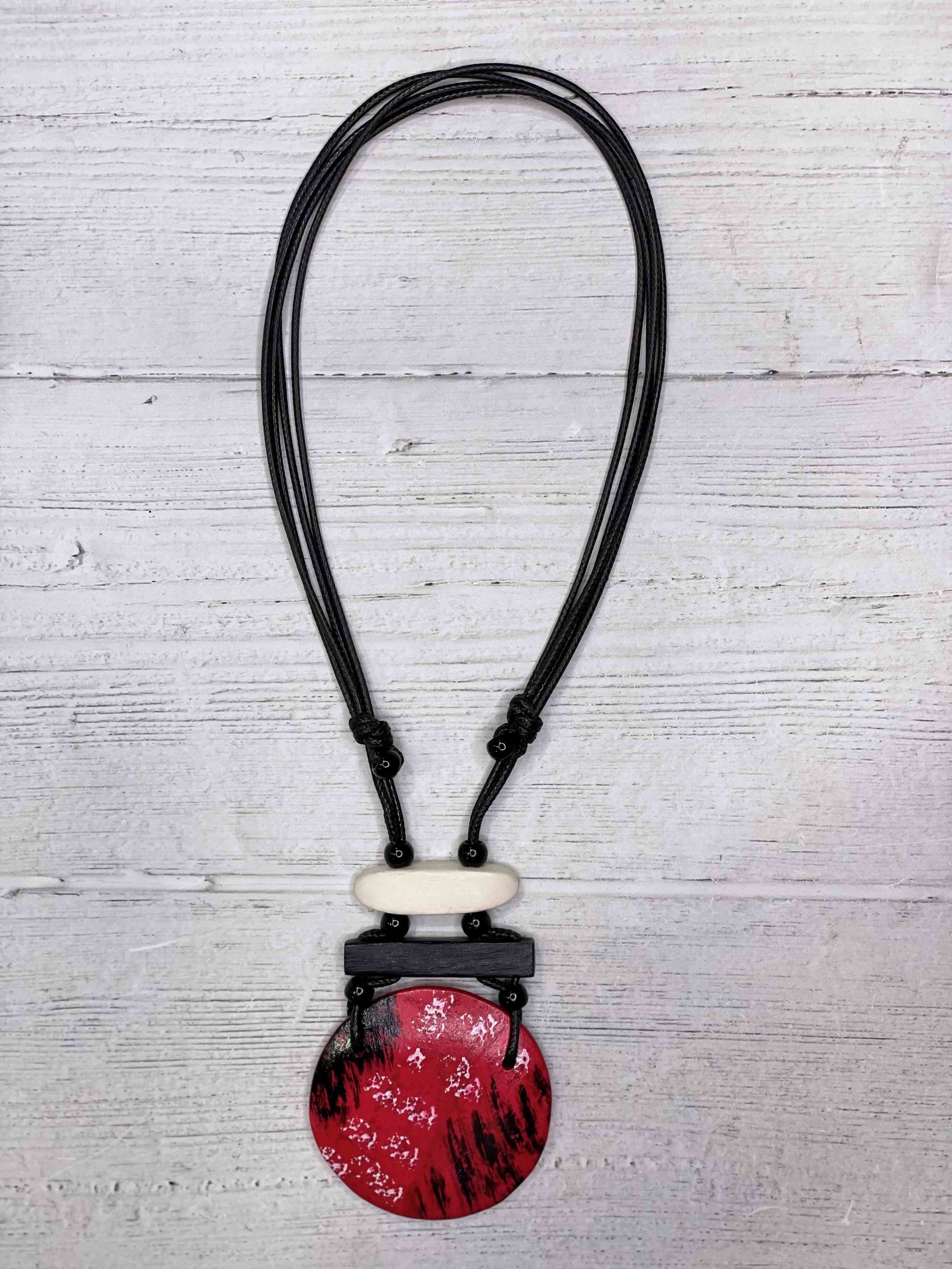 Alisha D Hand painted Pendant Adjustable Cord Red Black Necklace